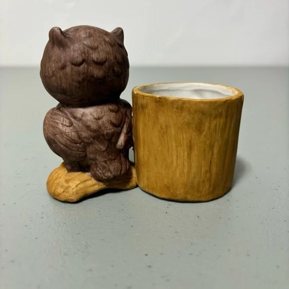 Owl Figurine Tree Stump Flower VTG Made in Korea - Picture 6 of 12